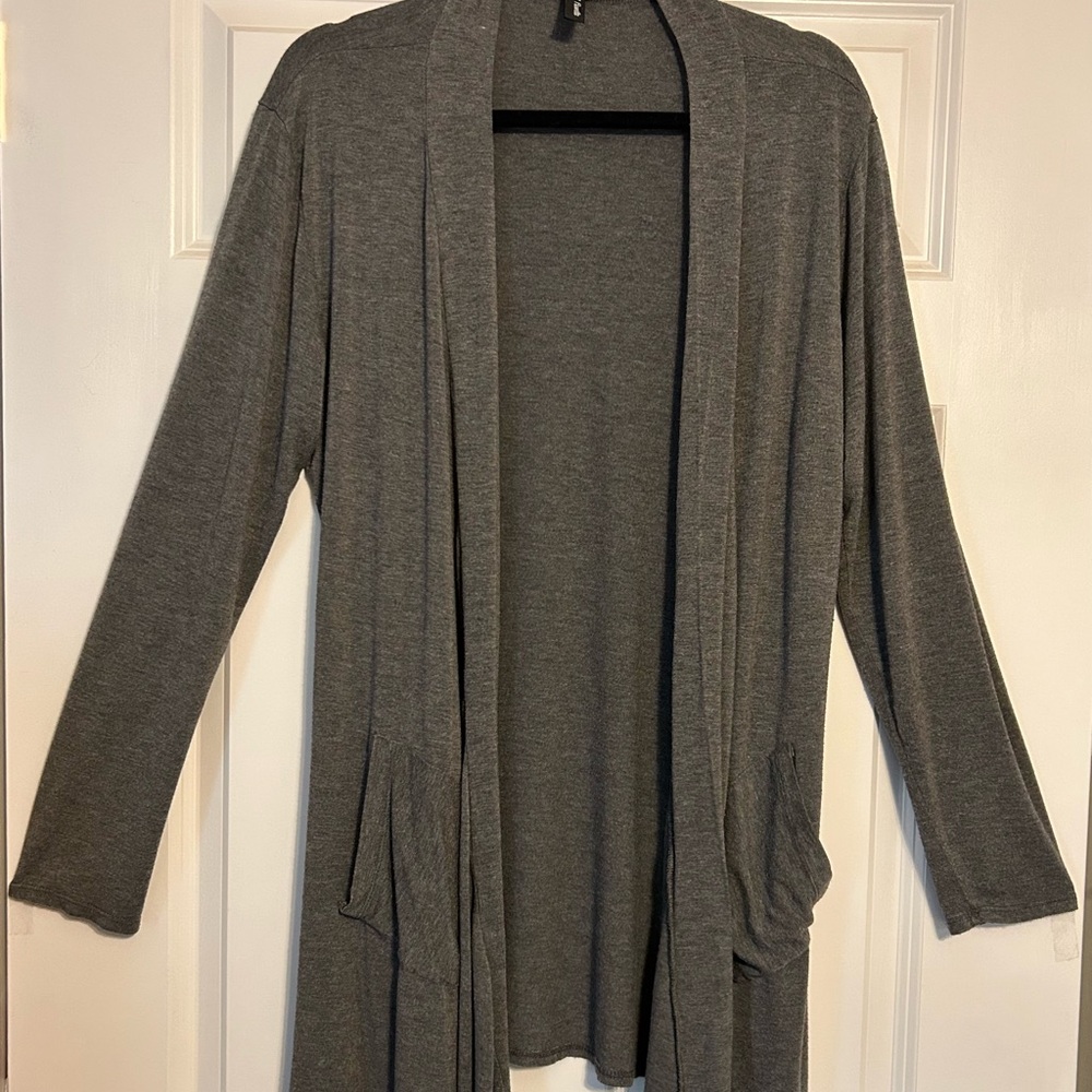 Charcoal Hi-Lo Open Front Women's Cardigan with pockets